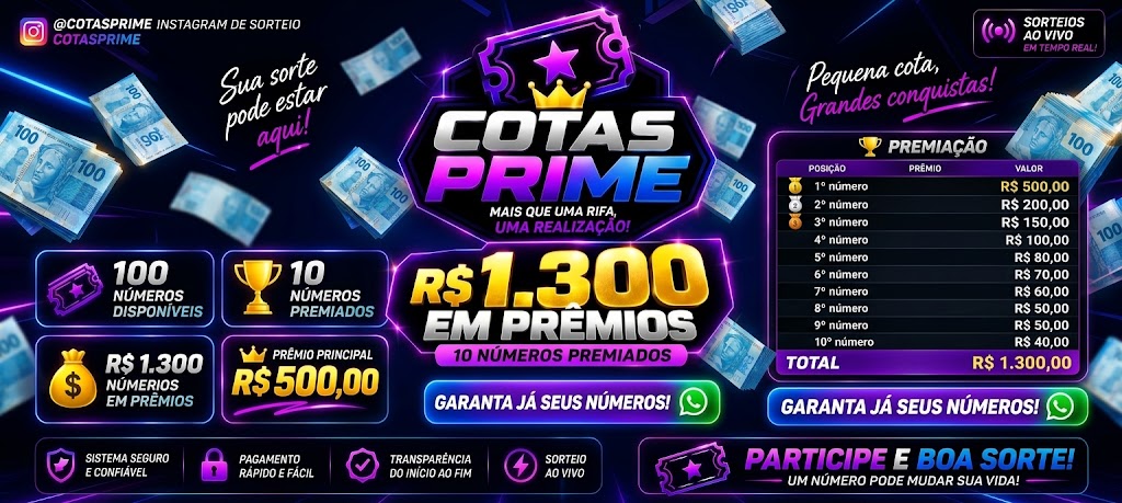 R$ 1.300 EM PRÊMIOS! 🏆 10 NUMEROS PREMIADOS